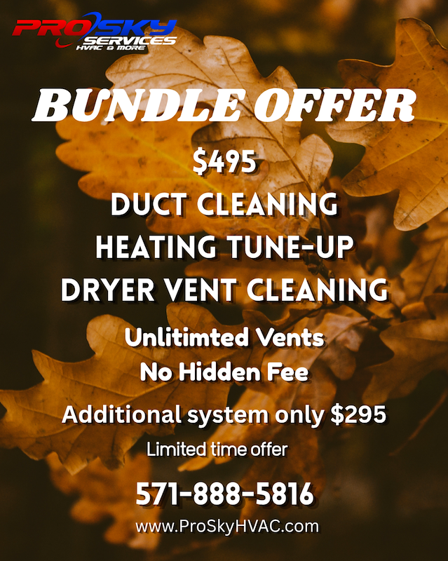 $495 duct cleaning, heating tune-up and dryer vent cleaning bundle
