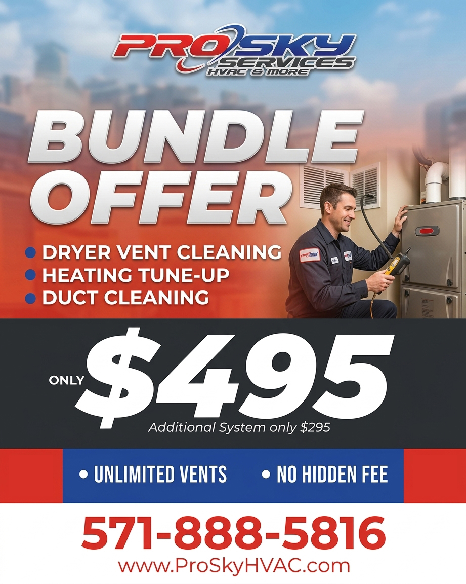$495 Duct Cleaning, Heating Tune-Up and Dryer Vent Cleaning Bundle